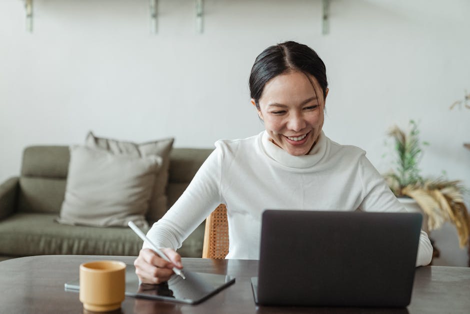 A person demonstrating good posture and eye contact during a video call