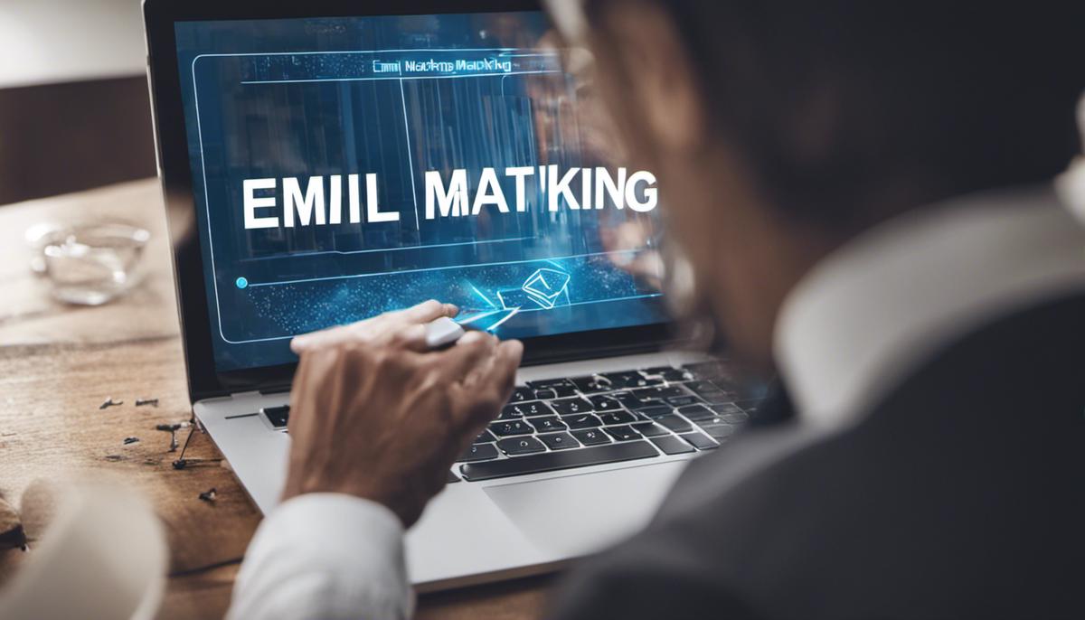 Image of a person sending an email campaign with the text 'email marketing' in the background.