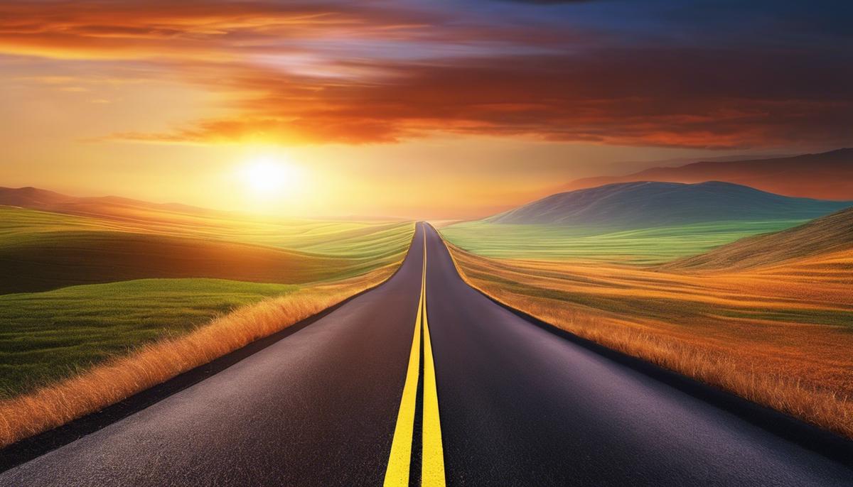 Image description: An abstract image depicting a road going into the horizon with a sunrise, symbolizing the financial journey.