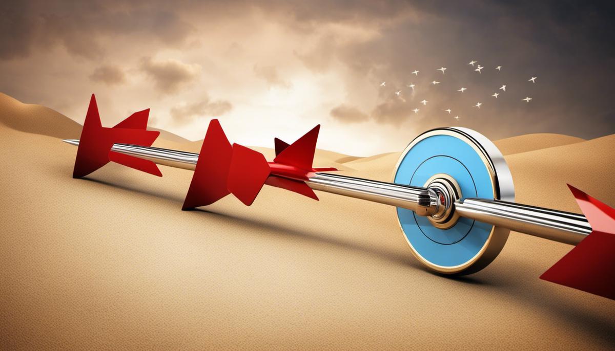 An image illustrating the concept of setting goals, with various arrows pointing towards a target, symbolizing achieving objectives and success in business.