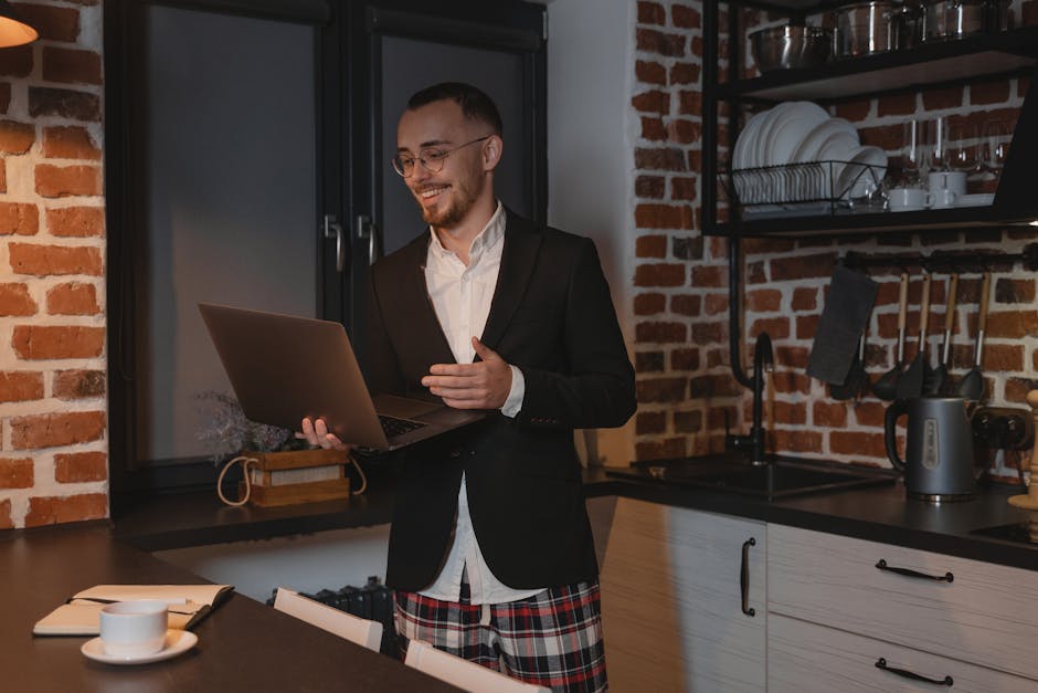 A professional consultant conducting a virtual session from a home office