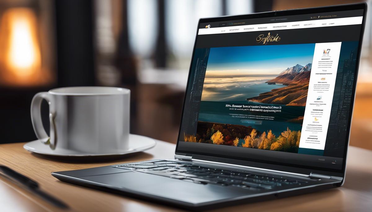 A laptop displaying a professional portfolio website with various work samples and testimonials, representing the importance of a well-crafted and captivating portfolio.